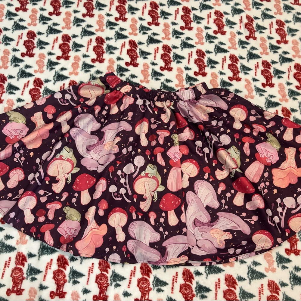 Secret Garden: Colorful Mushroom & Frog Midi Skirt With Pockets By Morning Witch